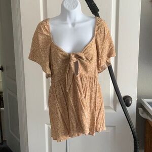 Elegant Tan Tie-Front Blouse